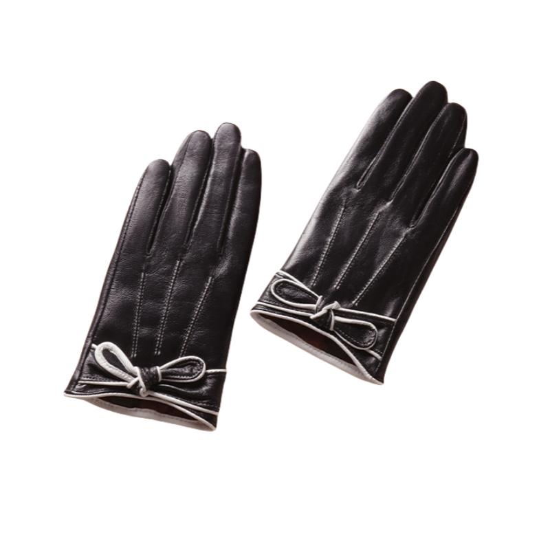 

Бантик Новые женские перчатки высокого качества Мягкие Утепленные из Натуральной кожи Зимние Осенние Женская Мода Черные Теплые M