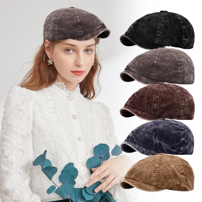 French Style Corduroy Beret For Women Breathable Cotton Blend Lightweight Design Khaki Hat For Casual Or Formal Outfits