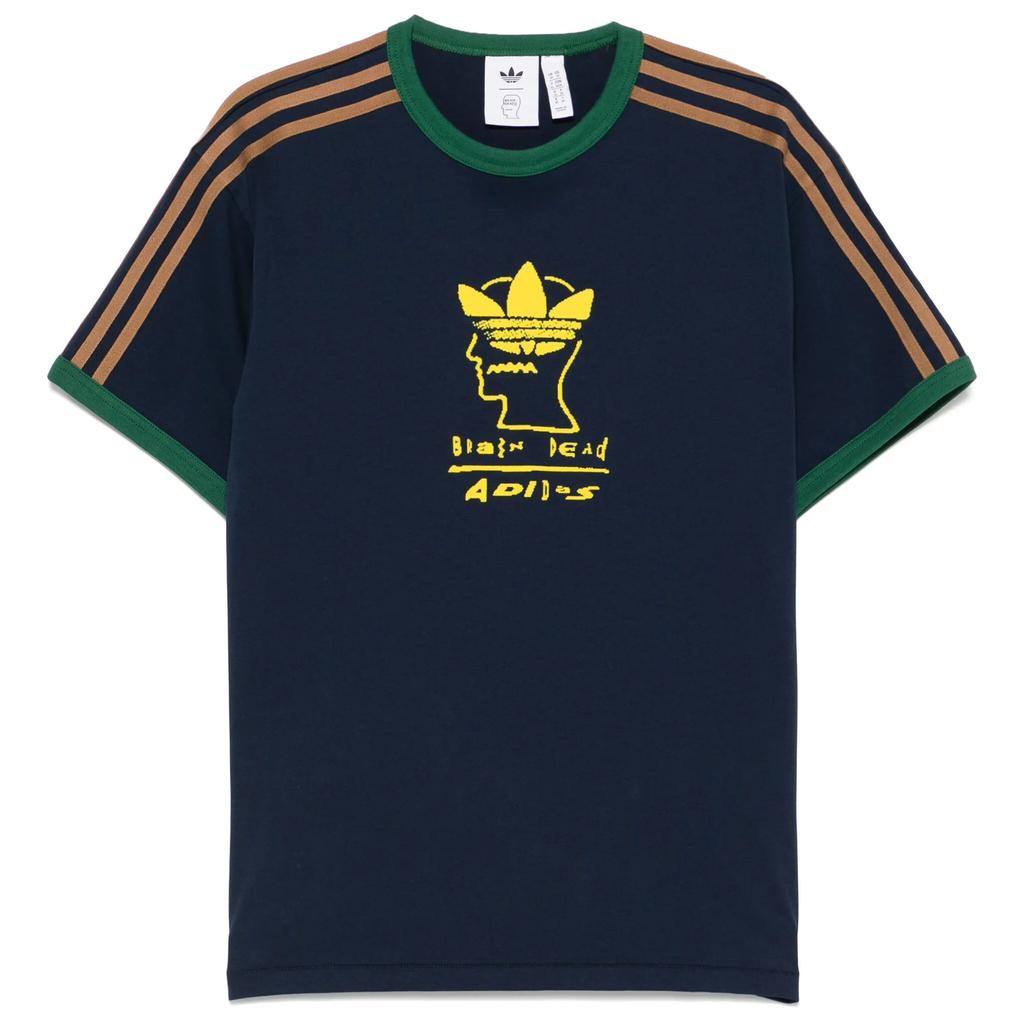 Adidas Originals X Brain Dead Collaboration SS25 Logo Three Stripes Short Sleeve T-Shirt Men Tops Navy-Blue JN2412