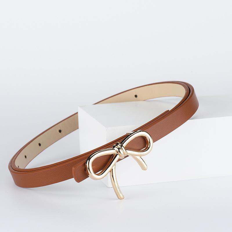 New Metal Bow Decoration PU Leather Belts Korean Fashion Slim Waistband Clothing Matching Simple Waistband Women Slim Waist Belt