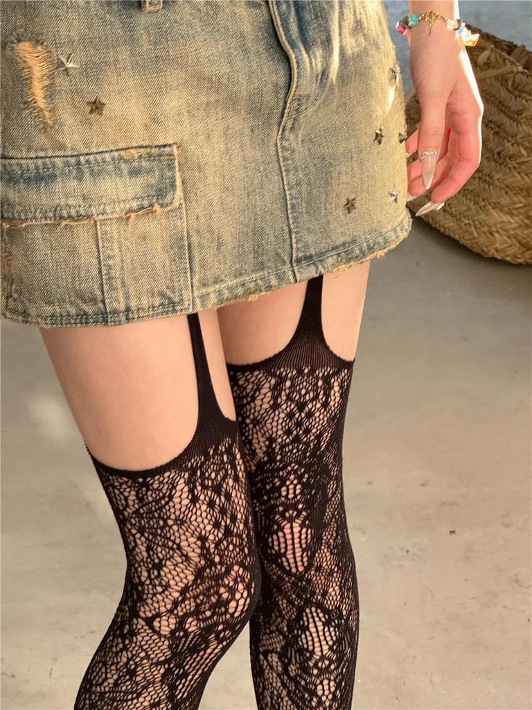 Y2k Dark Girl Long Sexy Fishnet Stockings Women Classical Design Harajuku Emo Mesh Tights Lingerie Thigh High Garters Hosiery