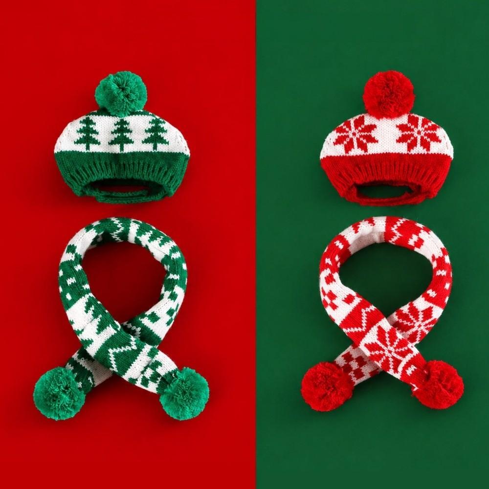 Cute Cat Dog Christmas Hat Scarf Green Red Pet Knitted Suit Pet Dress Up Set Xmas Pet Costume