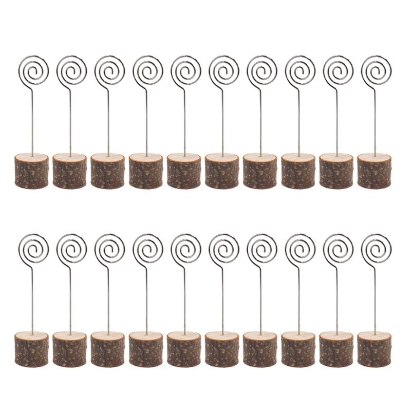 20Pcs Table Number Holders Wood Base Wedding Table Number Stands Picture Memos Note Photo Clip Holders for Weding Party