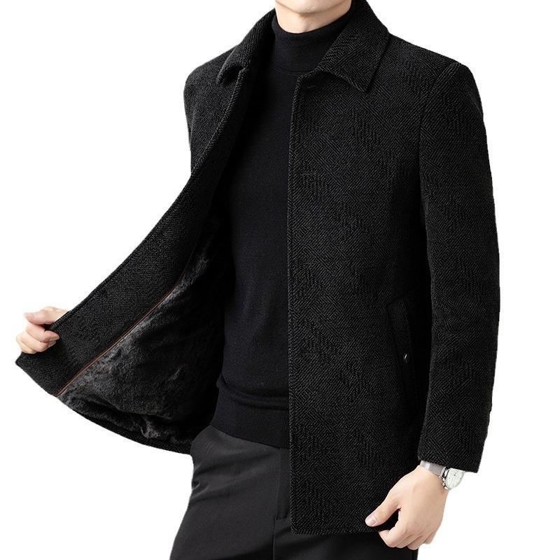 New Autumn and Winter Velvet Coats for Men, Single-breasted, Thickened Woolen Coats for Men, Middle-aged and Elderly Dads