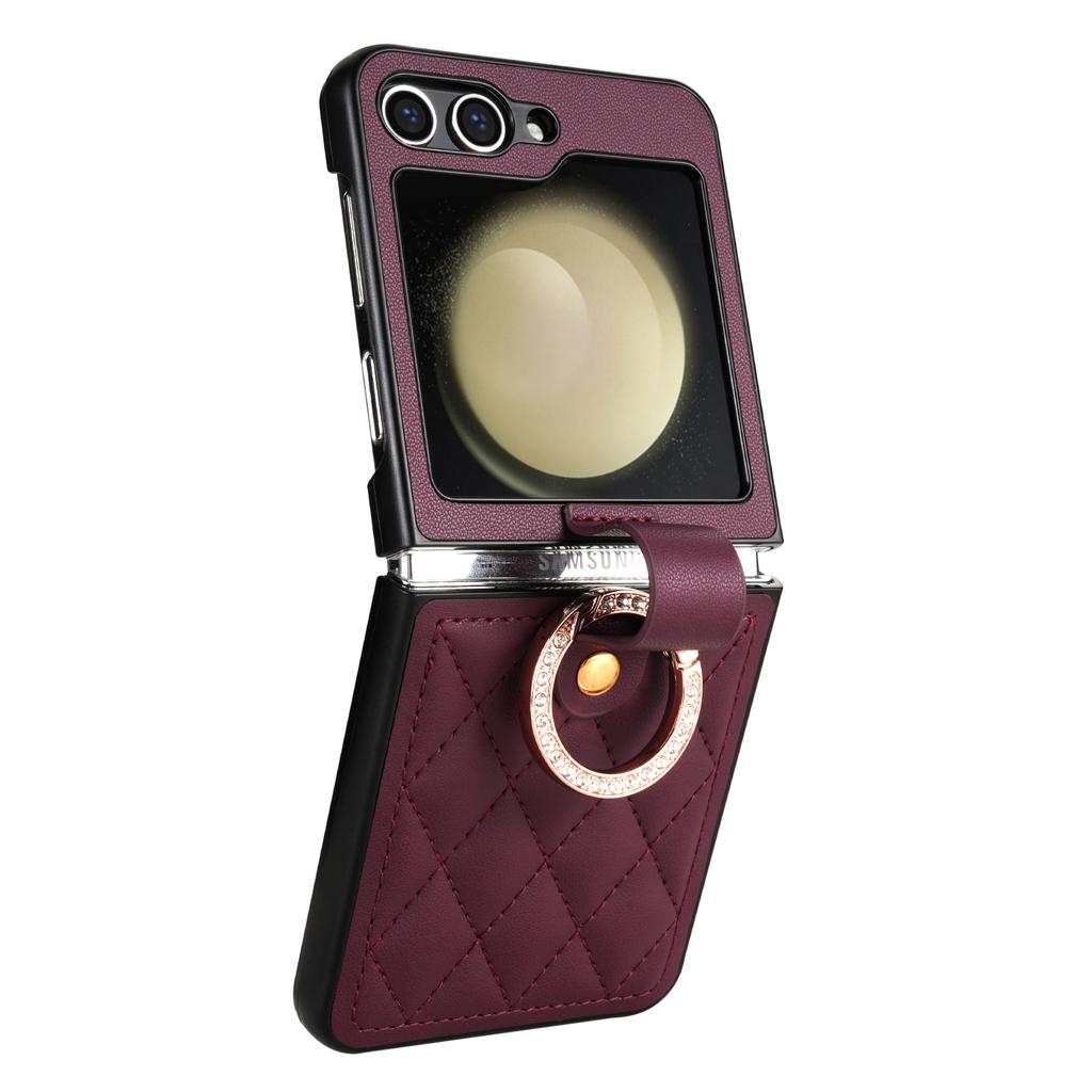 Luxury Ring Buckle Holder Leather Diamond Case For Samsung Galaxy Z Flip 6 5 4 3 5G Flip6 Flip5 Shockproof Phone Cover Fundas