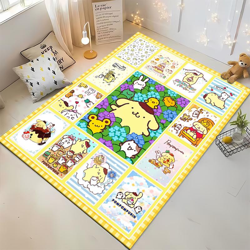Cute Cartoon Pattern Carpet with Yellow Border for Living Room Decor Suitable for use as an anti-slip for living room bedroom sofas