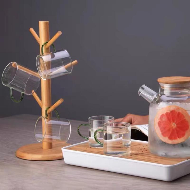 1Pc Mug Hanging Display Rack Drinkware Shelf With 6 Hooks Tree Shape Wood Coffee Tea Cup Storage Holder Stand Tumbler Holders