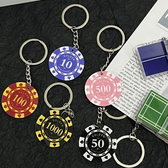 

6 Pcs Poker Keychain Bag Decoration Pendant Polished Metal Ring Lightweight Acrylic