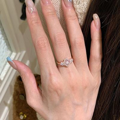 Zircon Fritillary Four-leaf Flower Opening Ring Exquisite Light Luxury Versatile Index Finger Ring Temperament Fashionable and High-end Jewelry