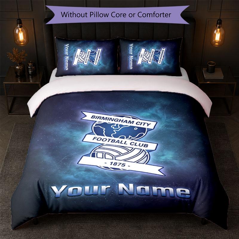 BIRMINGHAM CITY Football Juego de Cama con Texto de Nombre Personalizado 1 Funda de Edredón + 2 Fundas de Almohada Logo de Fútbol Regalo Personalizado para Ocasión Especial Decoración de Dormitorio