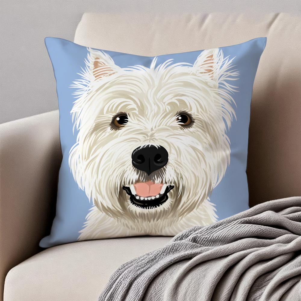 Cute West Highland White Terrier Pet Cushion Cover Pillowcase Antidustmite Invisible Zipper Short Plush Sofa Cushion