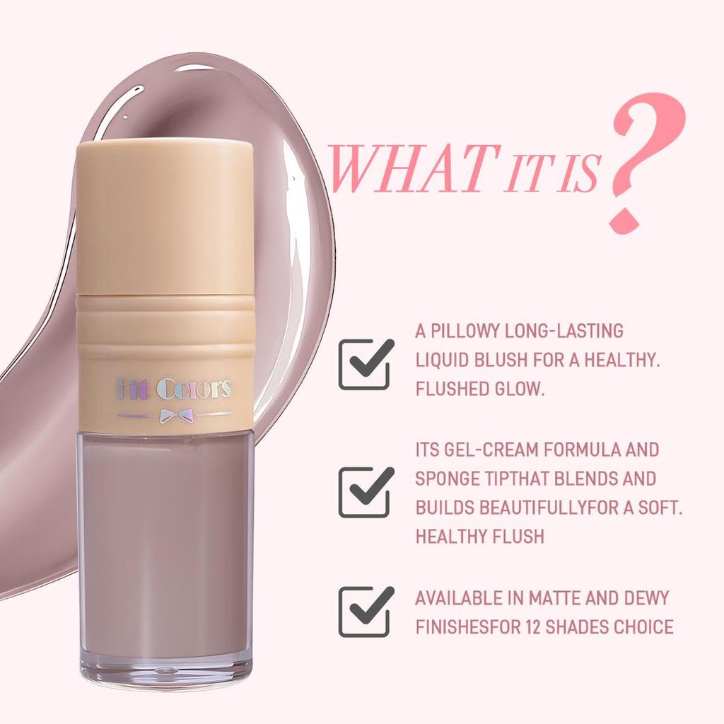 Fit Colors 3D Liquid Highlighter & Contour Blush - Matte & Pearlescent Multifunctional Makeup Brightener.