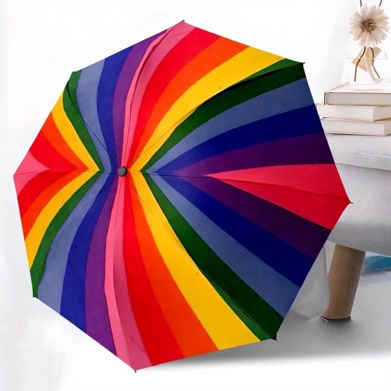 1pc Rainbow Pattern Automatic Open/Close Umbrella, Umbrella with Cartoon Design, Portable Compact Umbrella for Men & Women, Good Holiday Gif