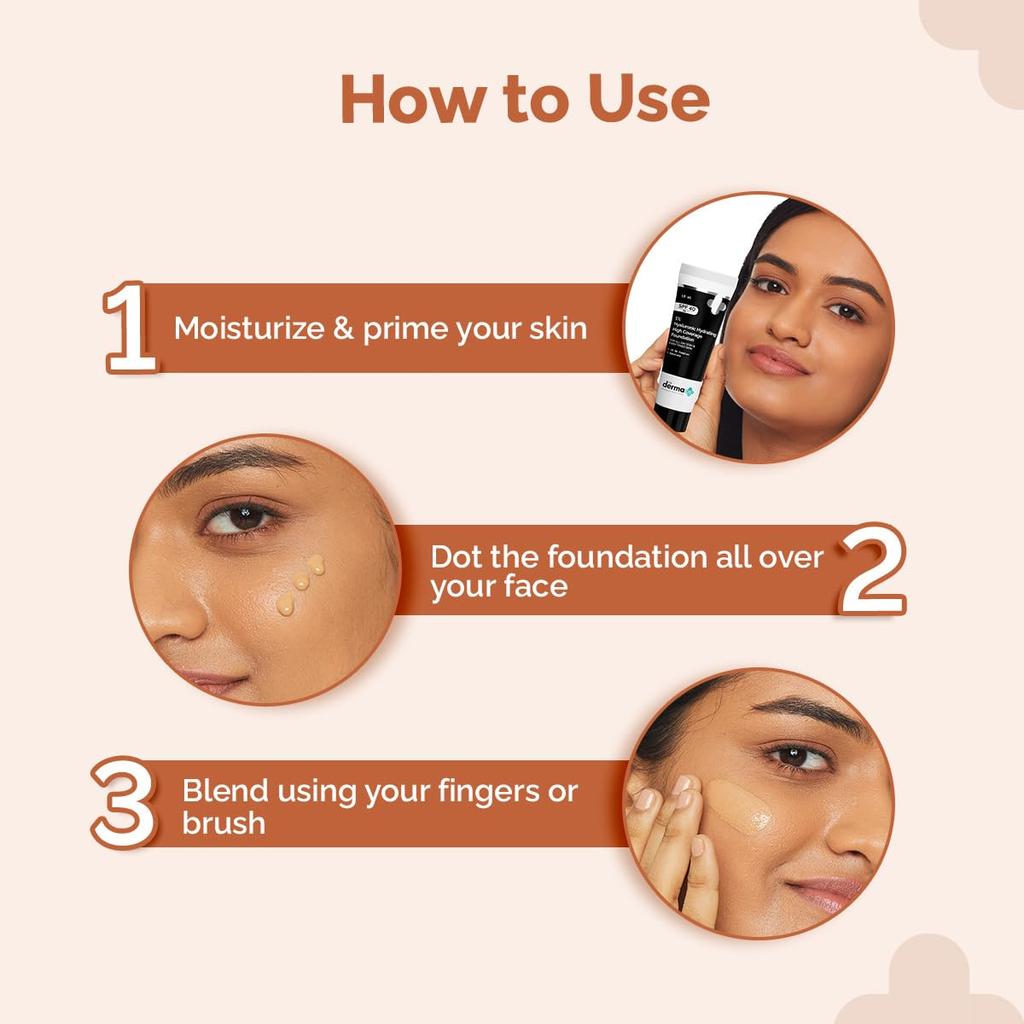 The Derma Co 1% Hyaluronsyra Återfuktande Hög Täckning Lystergivande Foundationkräm SPF 40 PA+++ 18ml (Kanel)