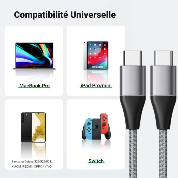 Chargeur USB-C 25W - e.F.Connection - compatible Xiaomi - Câble Nylon 1M - Charge rapide