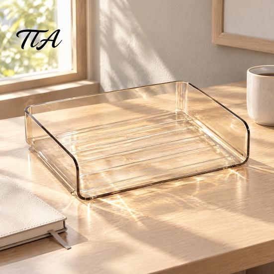 Desktop Stationery Storage Case Large Capacity Desk Organizer for Documents Files Letters A4 Paper Book Notes Mail, Clear File Sorter Stackable Tray,