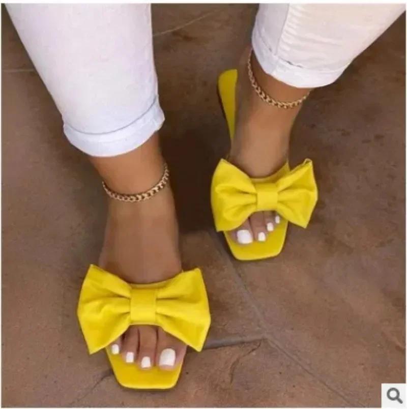 Fashion Shoes for Women Fashion Summer Plus Size Solid Color Bow Flat Sandals Outdoor Beach Slippers Women Shoes 36-43 Women Sandals