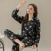 Cute Cat Illustration Print Early Spring Girl Home Leisure Comfortable Ice Silk Pajama Set