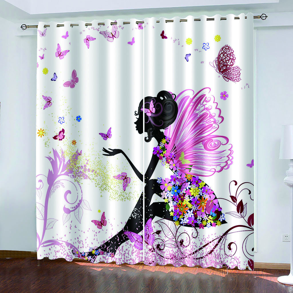 Pink Castle Cute Cartoon Girl Princess Swan Dance Shoes Semi Blackout KidsWindow Curtains for Living Room Bedroom Home Decor