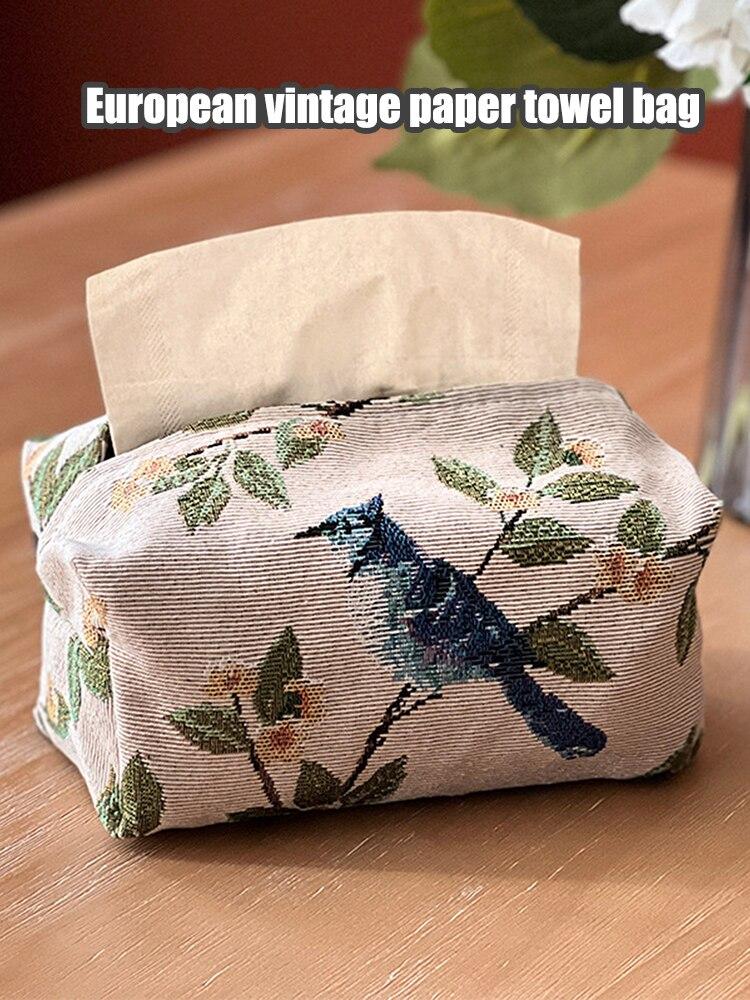 Serviettholder Europeisk Vintage Stil Stuebord Oppbevaringspose Jacquard Tegnet Papirpose Husholdnings Skrivebord Papir Tegnet Pose
