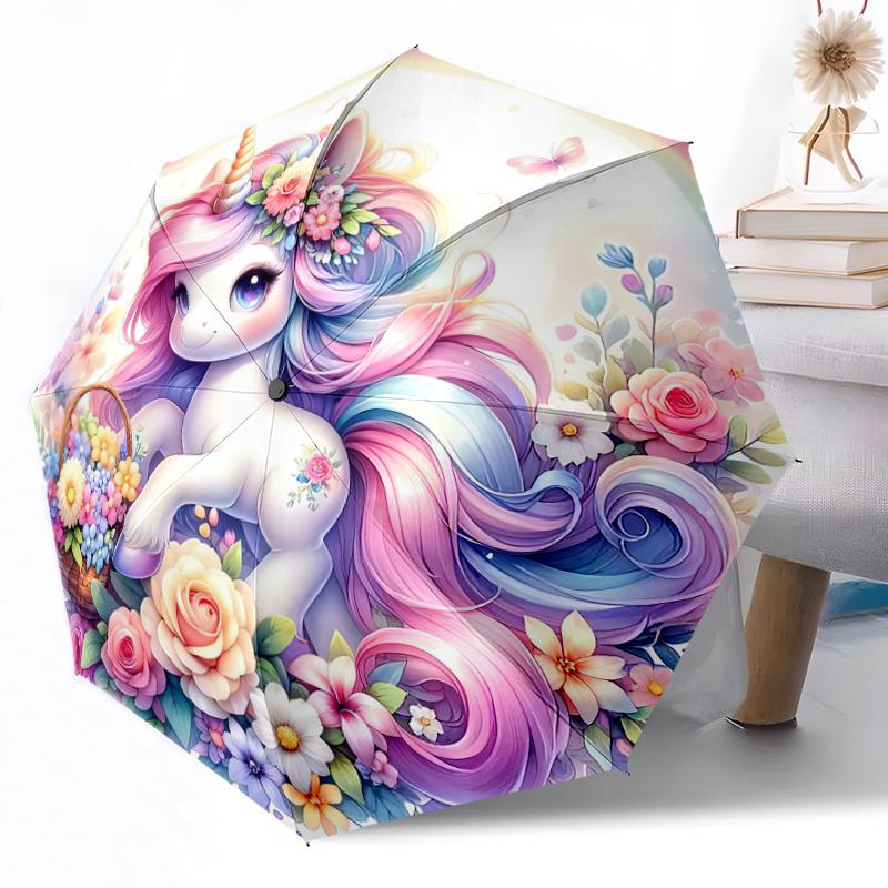 

1pc Rainbow Unicorn Fantasy Portable Automatic Umbrella Folding Umbrella with 8 Ribs Lightweight Season Use Elegant Women s Umbrella Perfect Gift Y5
