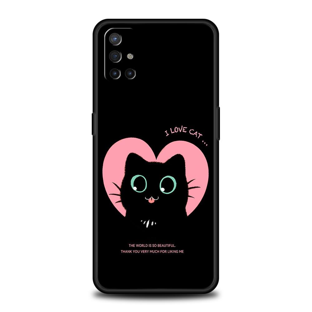 Cute Cartoon Black Cat Phone Case For OnePlus 15 13 12 11 10 9 8 15T 13T 10T 7T Pro 13R 12R 9RT 8T Nord 4 N10 2T CE 2 3 5G Cover