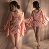 Japanisches Sexy Durchsichtiges Kimono Dessous Yukata Set mit Druck