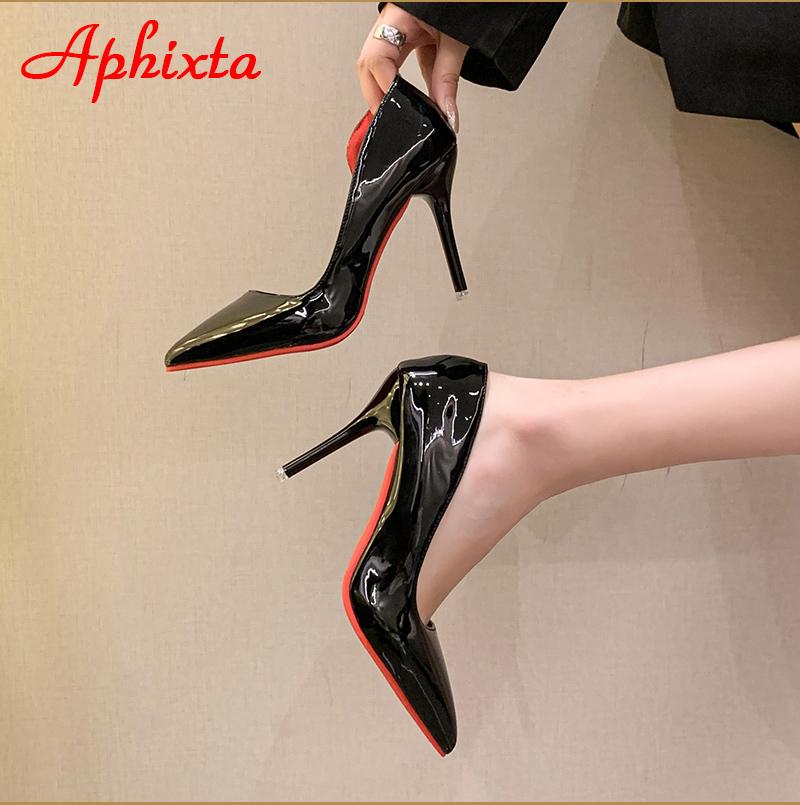 Aphixta 2025 Summer 10cm High Stiletto Heels Patent Leather Sandals Women Pumps Cool Pointed Toe Official Shoes Plus Size 46