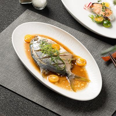Pure White Household Steamed Fish Plate, Ceramic Oval Seafood Plate, Large Fish Plate, Premium Dish Plate, Hotel Tableware