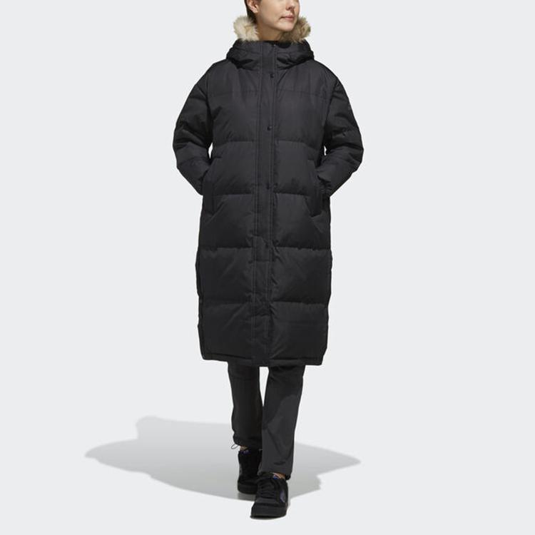 Adidas Womens Long Down Jacket Warm Windproof Outdoor Sports Winter Women Jacket Black EH3982