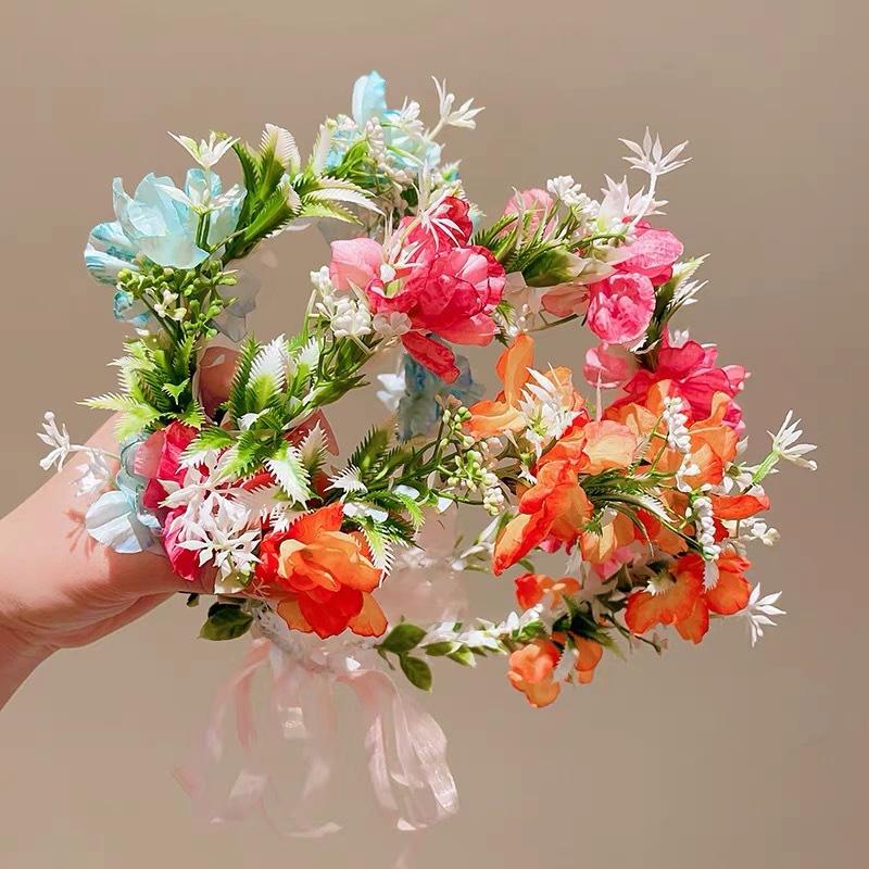1PC Fairy Wreath Photography Props Headdress Bohemian Style Ribbon Headband Forest Series Headpiece Floral Wreath