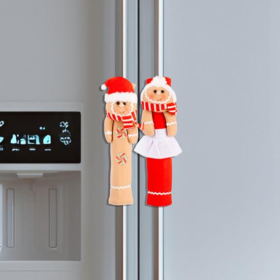 Yousheng 1 Pair Christmas Refrigerator Handle Covers Cookie Man Design Fabric Cloth Kitchen Appliance Handle Sleeves