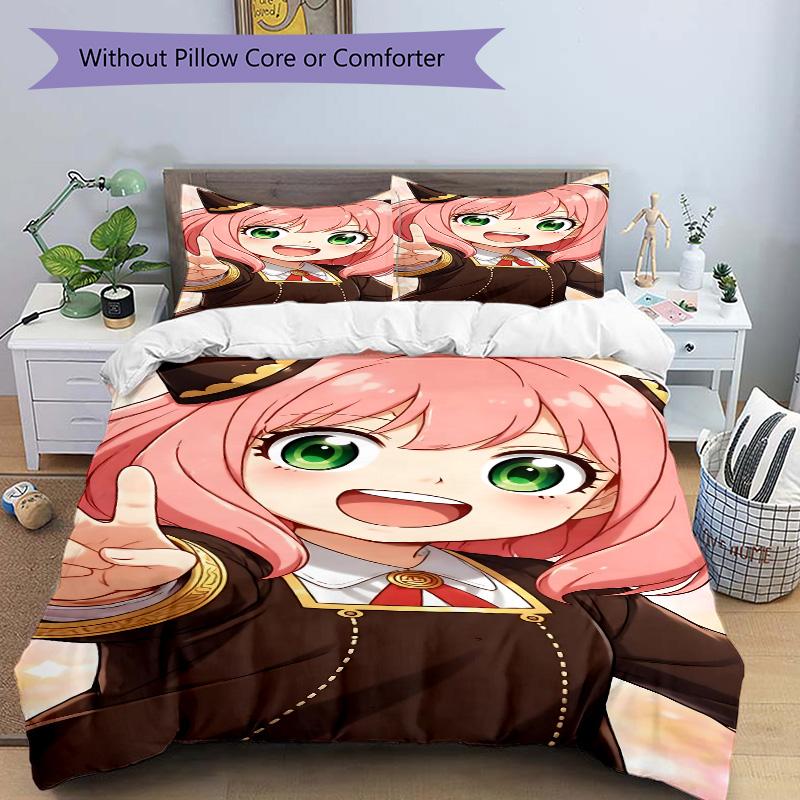 Anime Girl Print 3Pcs Bedding Setduvet Cover With 2 Bedropillowcase Home Birthday Gift