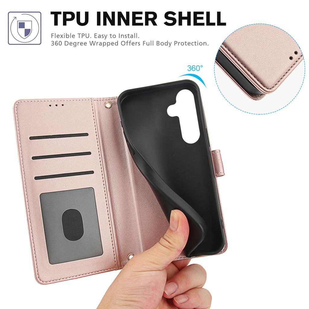 SY-003 For Samsung Galaxy S24 Case PU Leather Stand View Phone Wallet Cover with Hand Strap