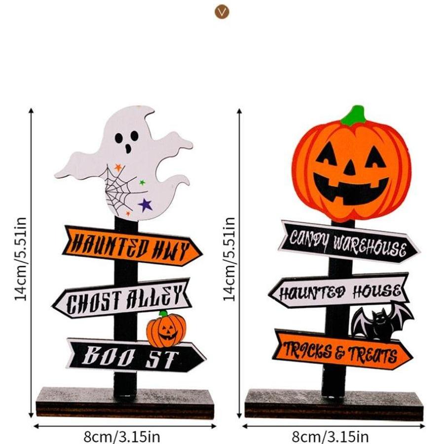Halloween Wooden Pumpkin Ghost Witch Desk Ornament Creative Table Decor Indoor Party Prop Festival Decoration Spooky Display