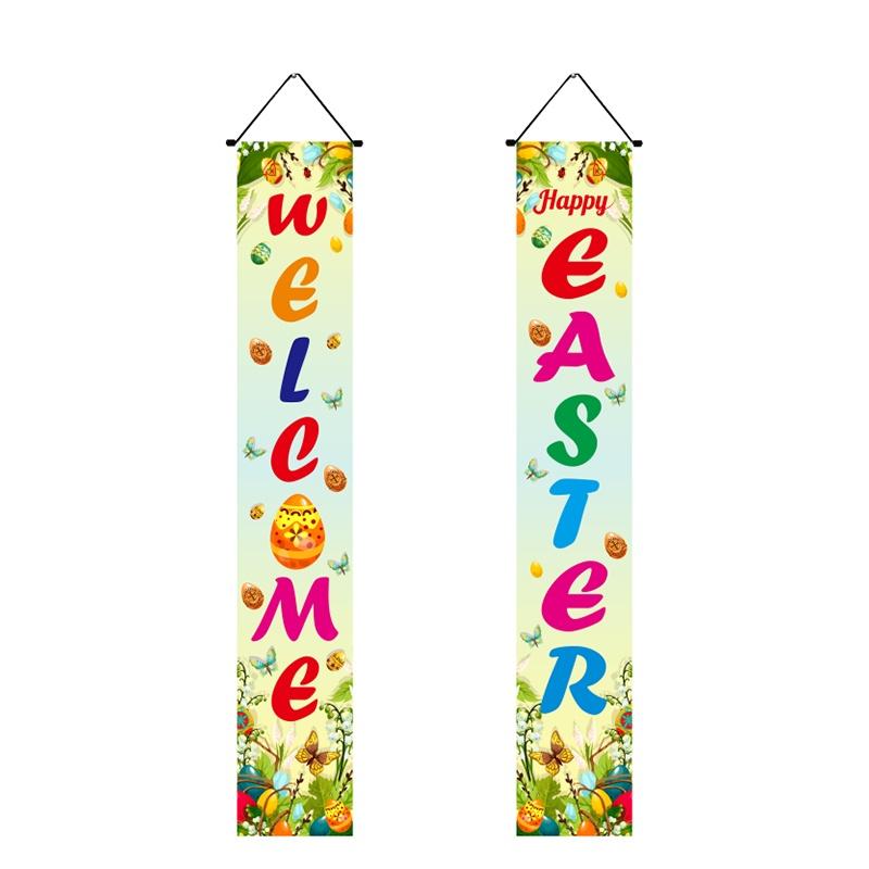 Porch Easter Sign Couplet Banner Party Decoration Egg Bunny Door Holiday Hanging