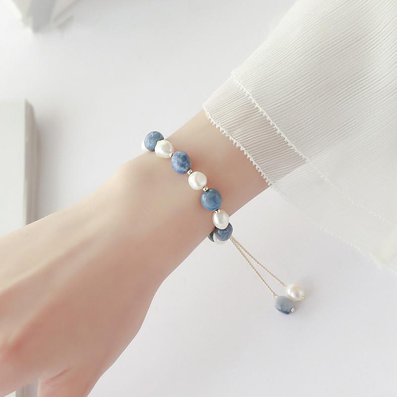 Trendy Blue Jade Stone & Baroque Freshwater Pearl 14K Gold Filled Female Charm Bracelet  For Women Birthday Gifts