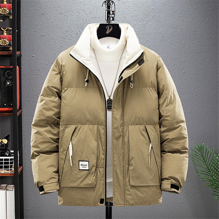 Winter Parkas Men Plus Size Thick Padded Jacket Coat Fashion Casual Cargo Plaid Parkas Male Big