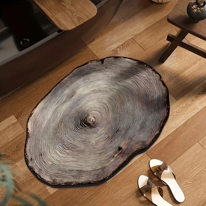1 Stück Exquisite Badezimmermatte mit simulierter Holztextur für den Heimgebrauch, Unregelmäßige Holzstumpf-Holzmaserung Druck Eingangsteppich