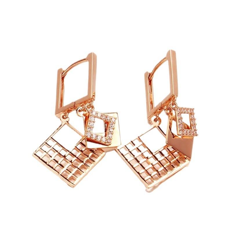Exquisite Russian Purple Gold Luxury Square Sequin Ear Buckle Shiny Simple Rose Gold Plated White Rhombus Earrings