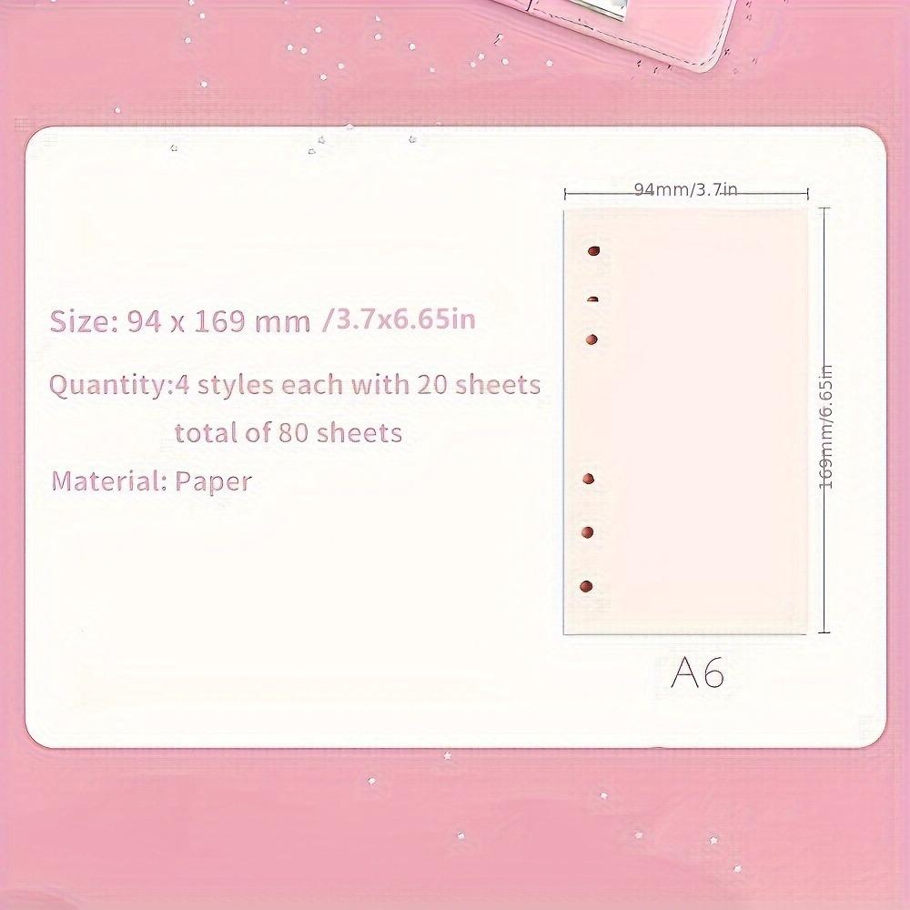 

80 Sheets A6 Loose Leaf Paper Notebook Replace Paper with Kawaii Cat Sakura Design Line Grid Blank Pages for Planner Binder