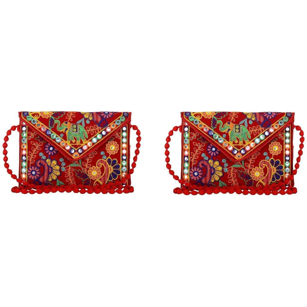 Clutch Bags Handmade Embroidery Mirror Work Stylish Sling Bags for Women Cross Body Bags for Ladies and Girls - 22X16 Cm