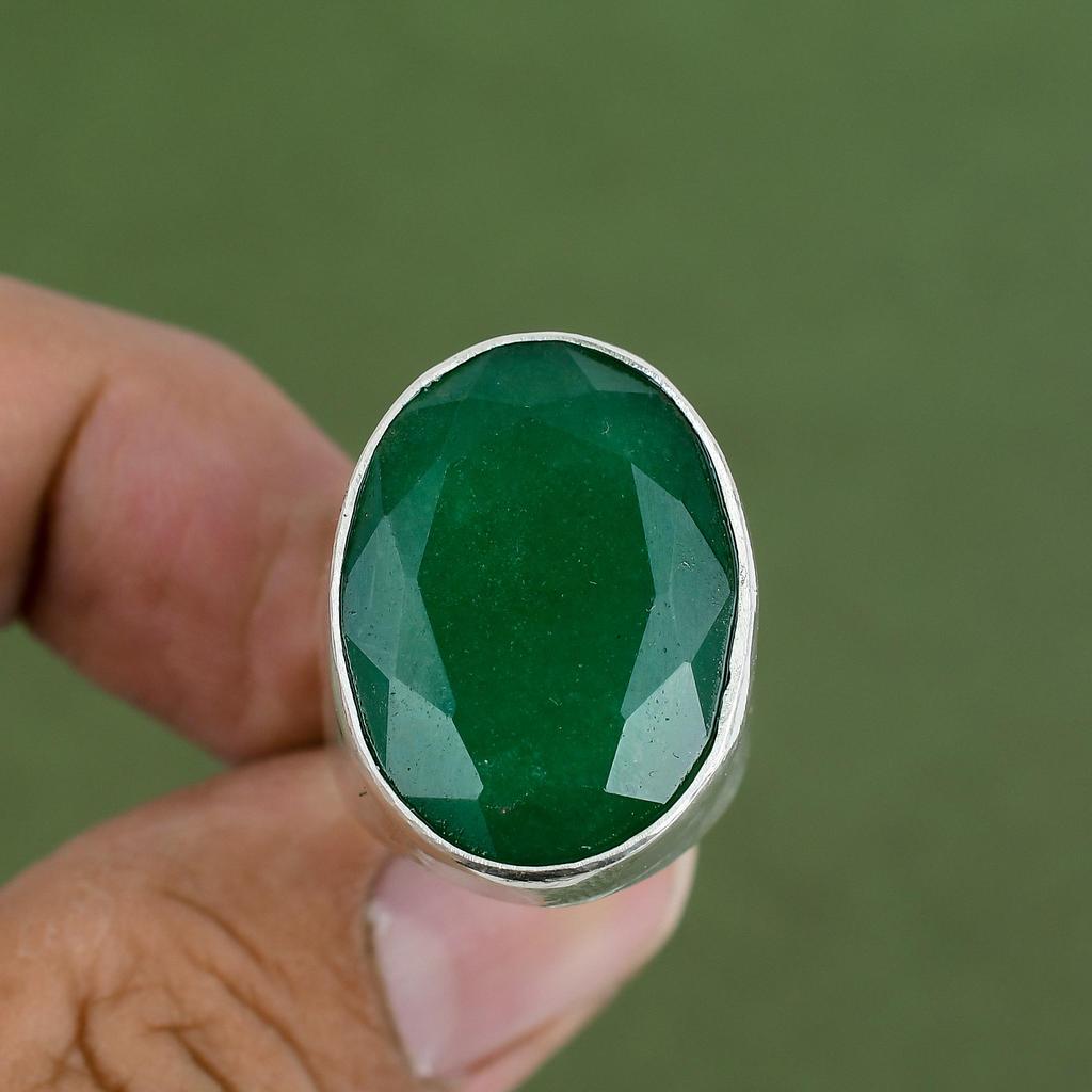 Faceted Zambian Emerald Ring 925 Sterling Silver Ring Natural Gemstone Jewelry Handmade Ring Gift For Her Unique Ring Available In Ring Size
