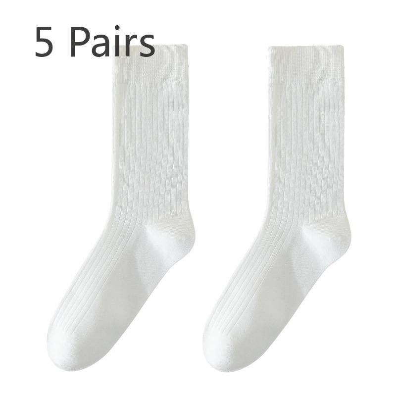 5 Pairs of Female Autumn and Winter Pure Color Pure Cotton Thickened 7A Antibacterial Deodorant Boneless Pile Socks