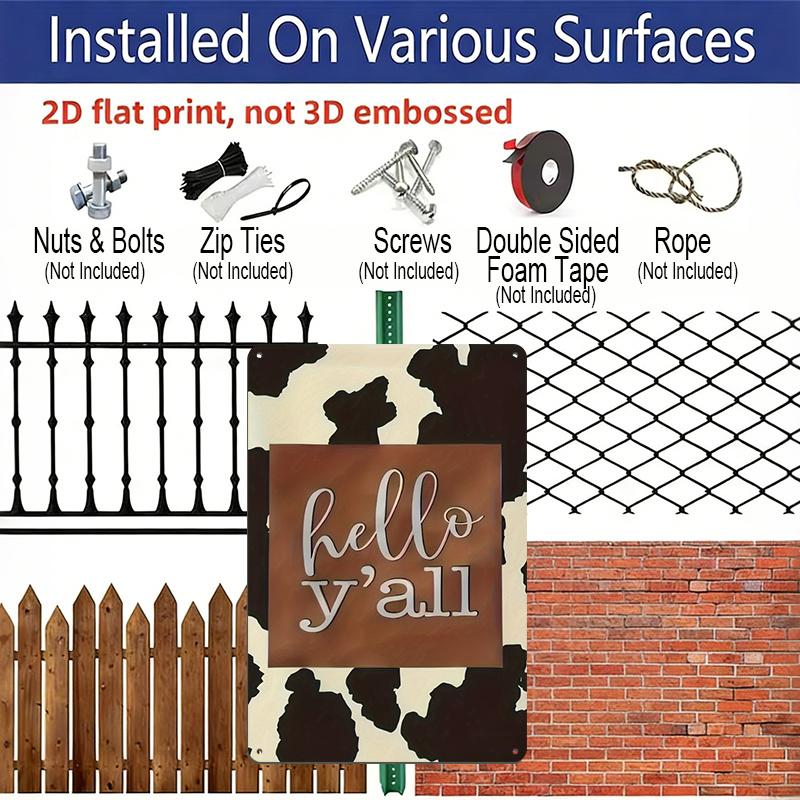 2D Flat 1pc "Hello Y'all" Cow Print Metal Sign 7.87x11.81inch - Aluminum Western Farmhouse Decor for Home, Porch, Entryway - Durable Rustic Wall Art