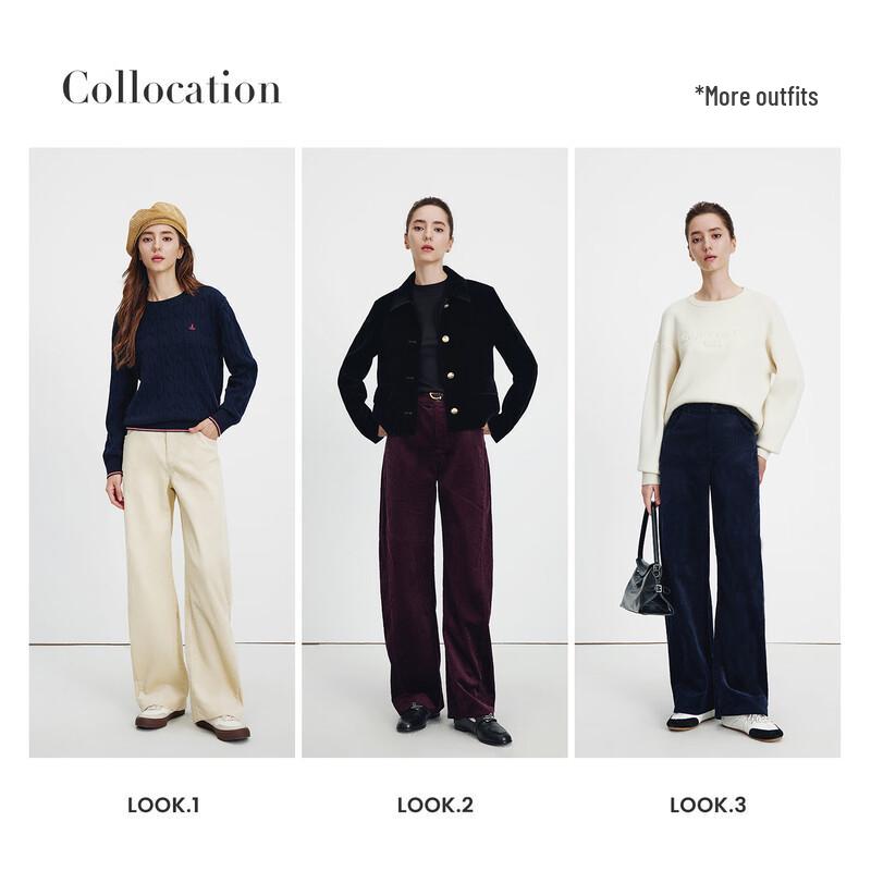 Navigare Women's 100% Cotton Corduroy Wide-Leg Casual Pants 2332075512