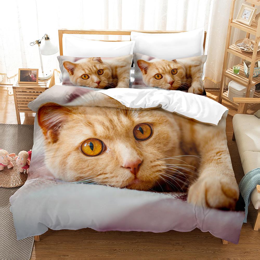 Lovely Cat Queen King Size Bedding Set Microfiber Polyester 3D Print Duvet Cover Set Girls Adults Comforter Cover Cute Animals