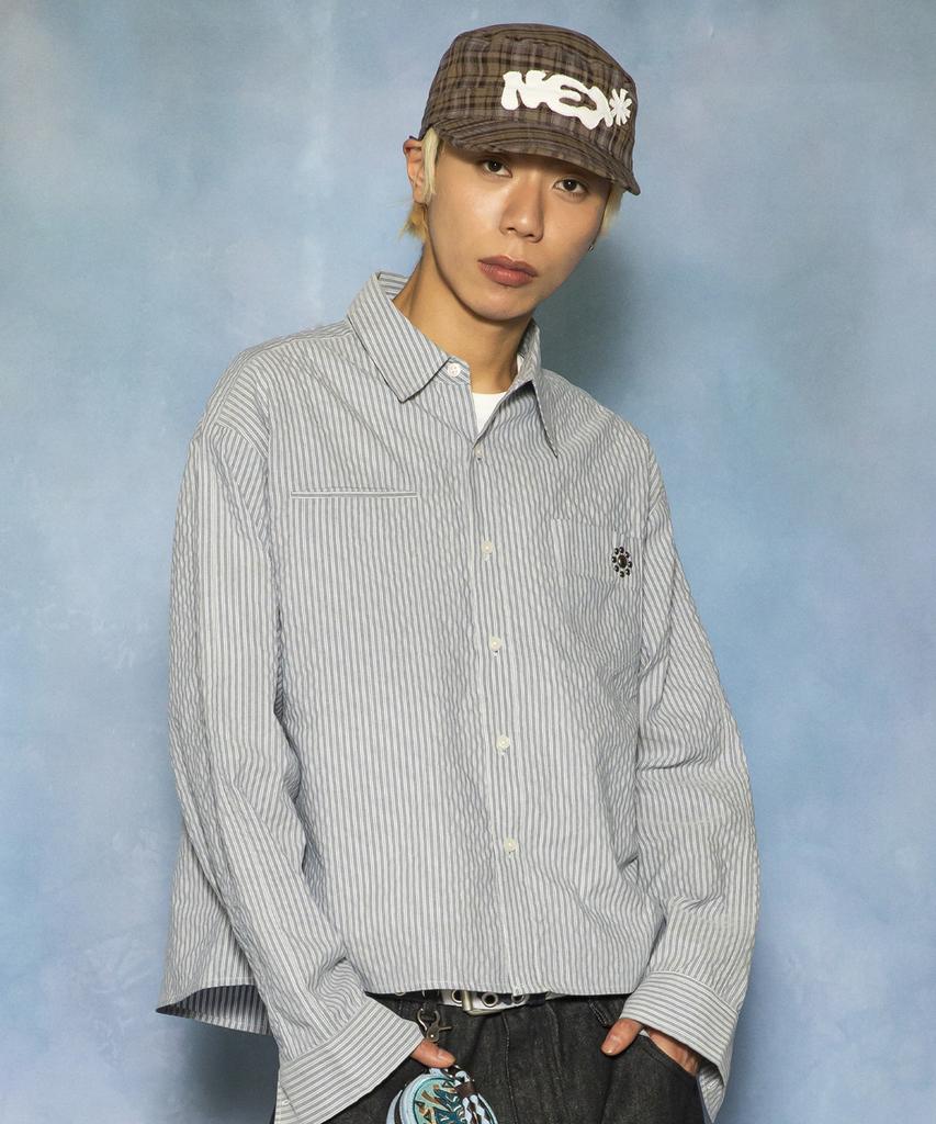 GLACK Gs016 Studded Point Crop Long Sleeve Shirt (Gray)