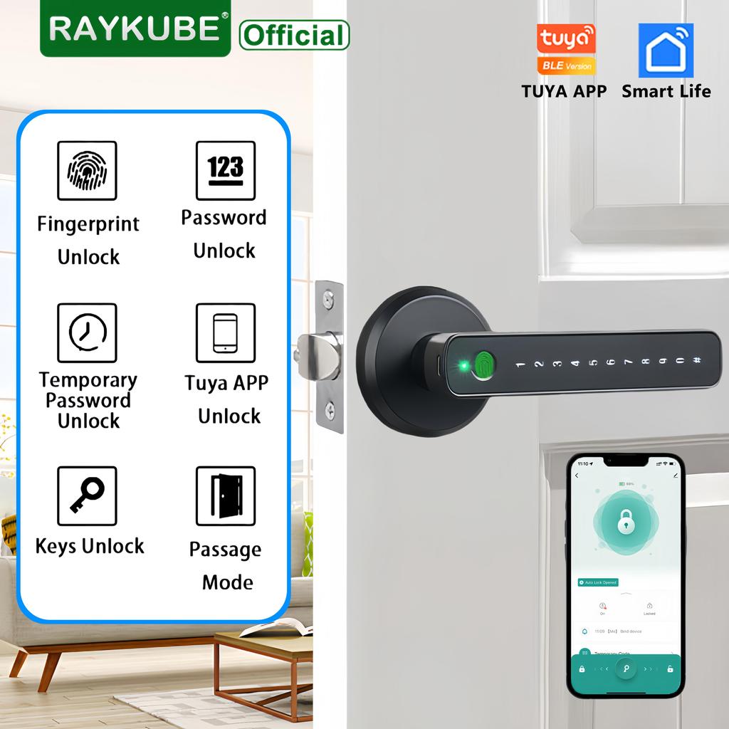 RAYKUBE B5 Tuya Bluetooth Smartlås, Biometrisk Opplåsing, Lås til Gangdør på Soverom