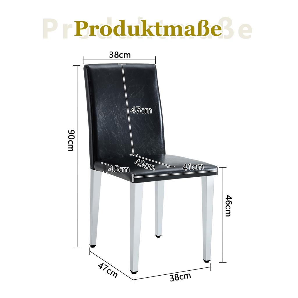 [2 Minimalist Dining Chairs] European Light Luxury In Black-Silver: Black PU Leather + Silver Metal Legs, Fits Modern Dining Rooms, Living Rooms.